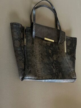 ANTONIO MELANI Black Snake-Print Tote with Gold Trim